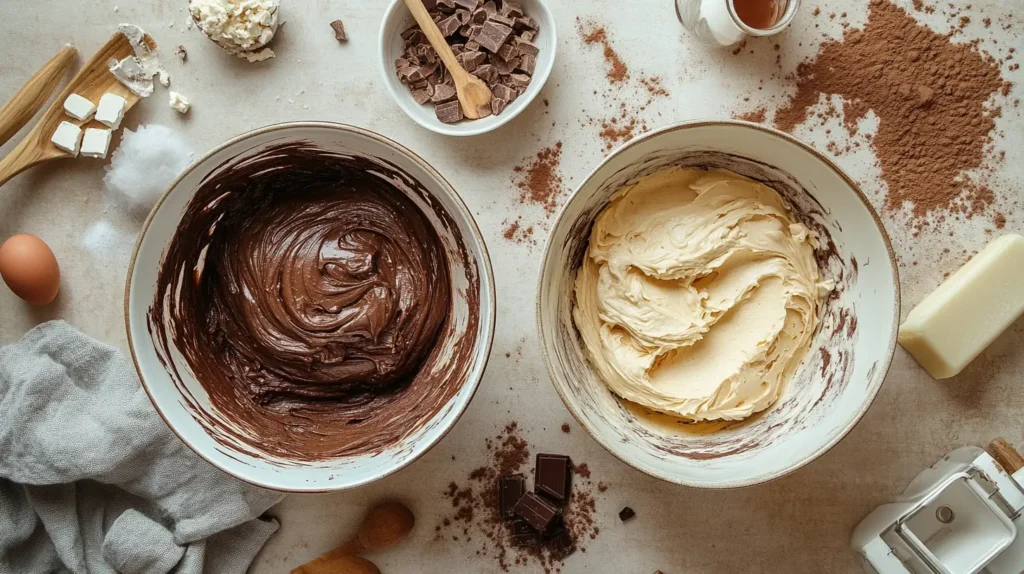 Mixing chocolate and vanilla batters