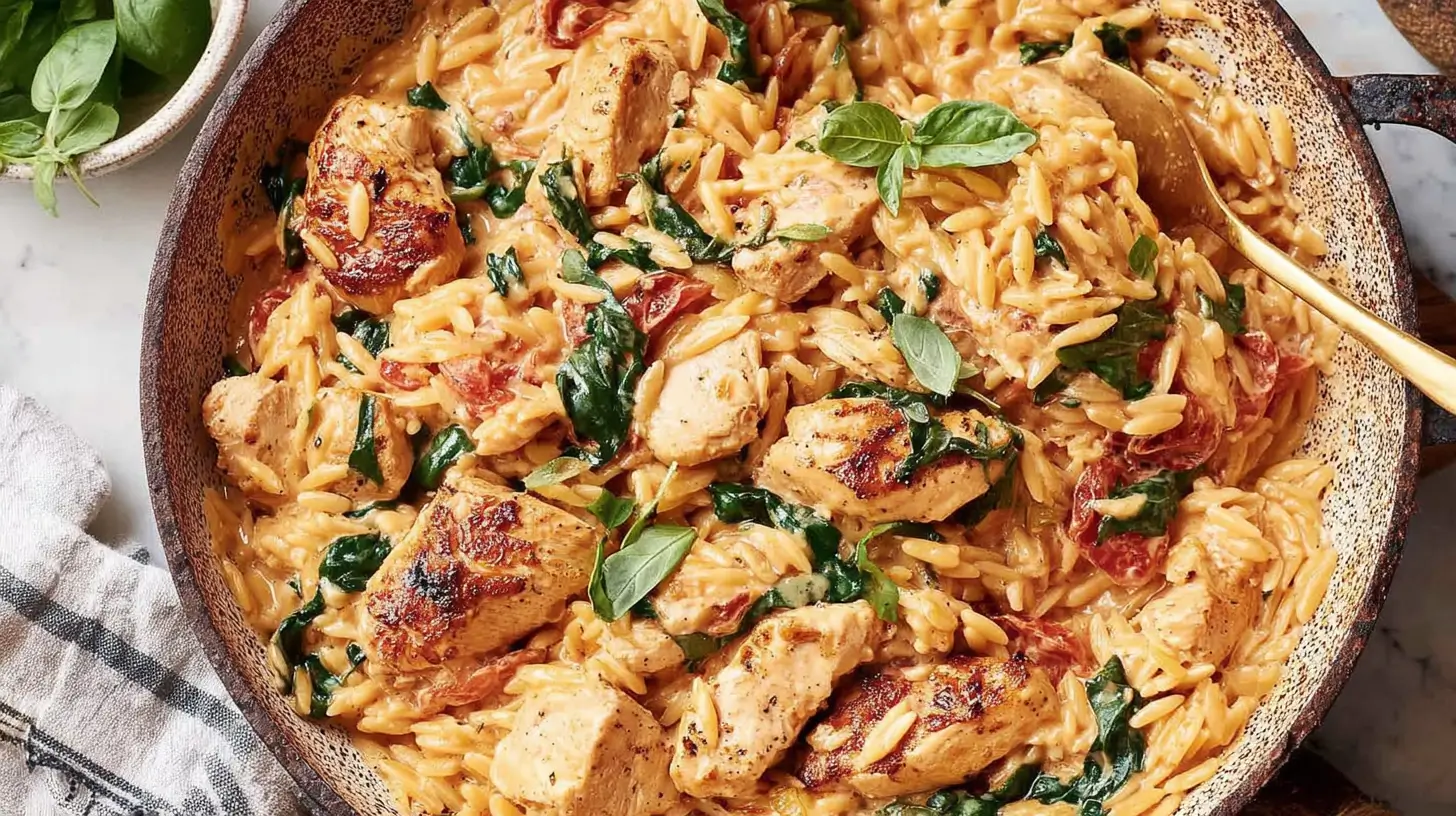 Marry me chicken orzo in one pan with golden chicken