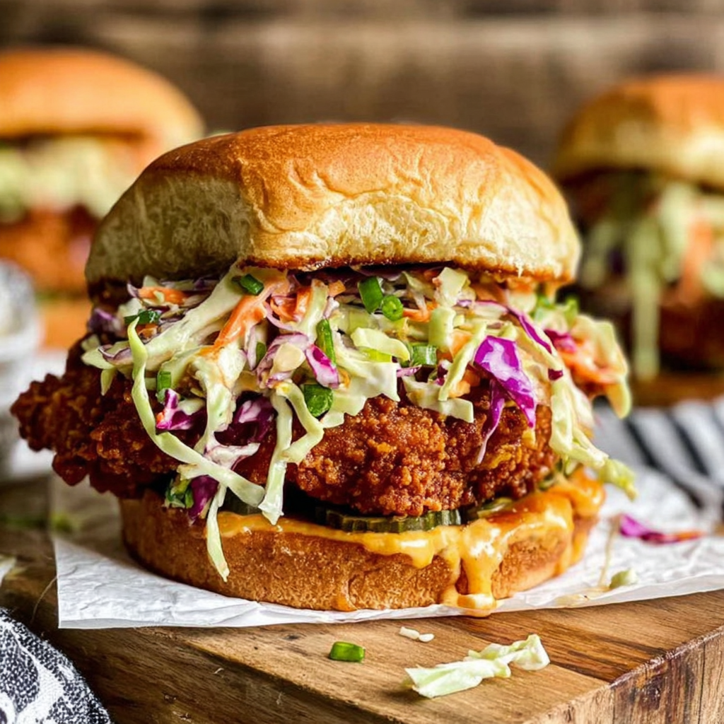 Nashville hot chicken sandwich with coleslaw