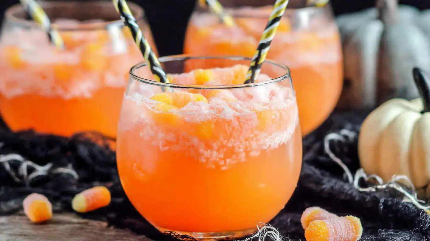 Cauldron bowl of neon Hocus Pocus Punch with gummy eyes