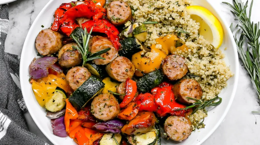 10 Minute Air Fryer Chicken Sausage and Veggies