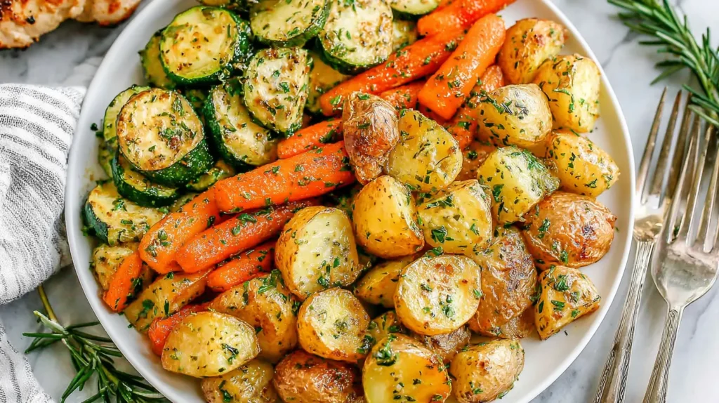 Garlic Herb Roasted Potatoes, Carrots and Zucchini