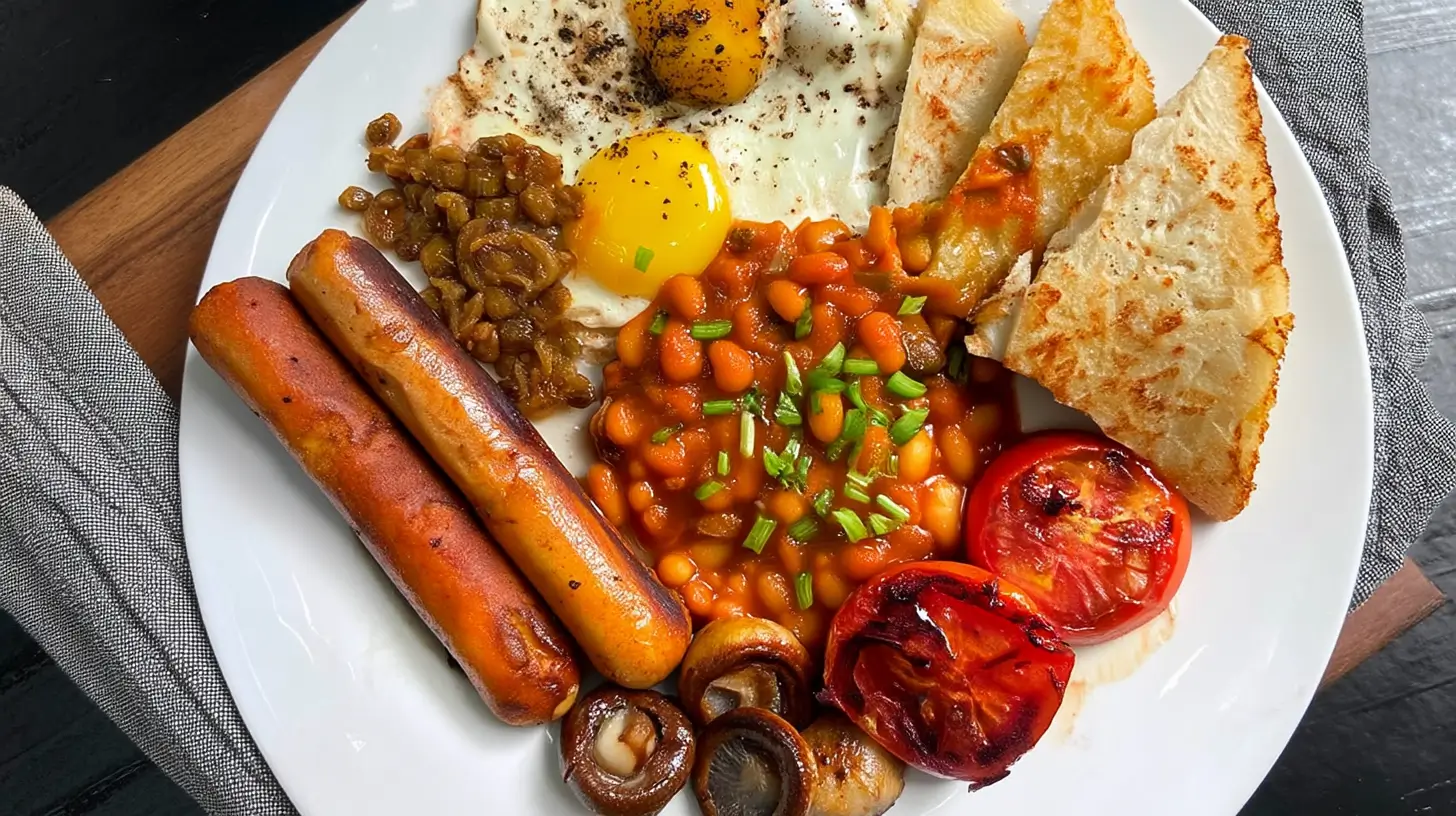 Complete full English breakfast with all traditional components