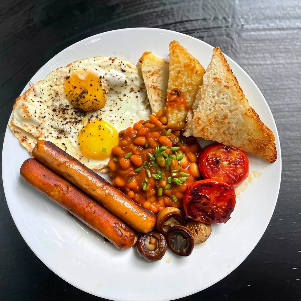 Complete full English breakfast with all traditional components