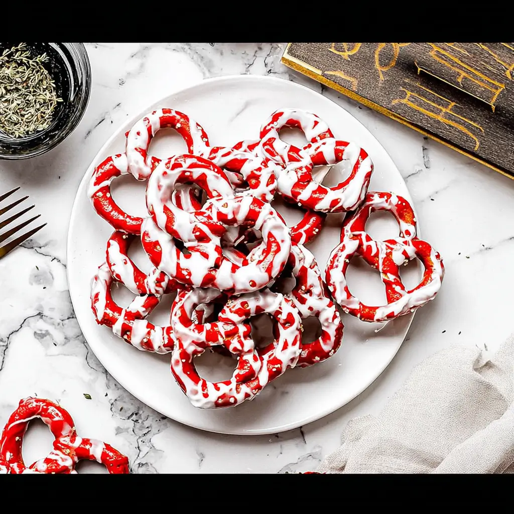 Halloween pretzels decorated as ghosts, spiders, and jack-o’-lanterns on a wooden board