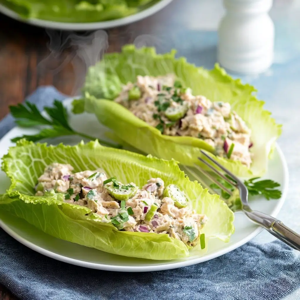 Easy Tuna Salad Boats filled with creamy tuna mixture and fresh herbs