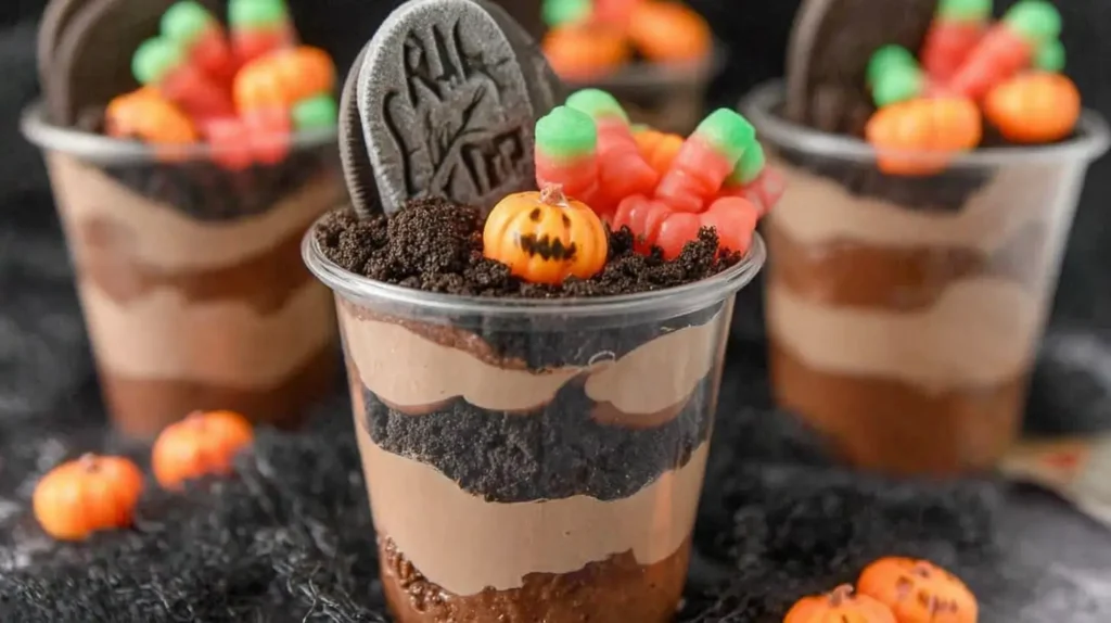 Fun Halloween dirt cups featured dessert