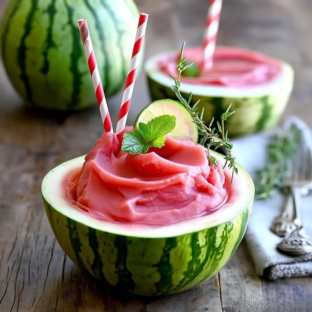 Frozen watermelon mocktail with mint garnish