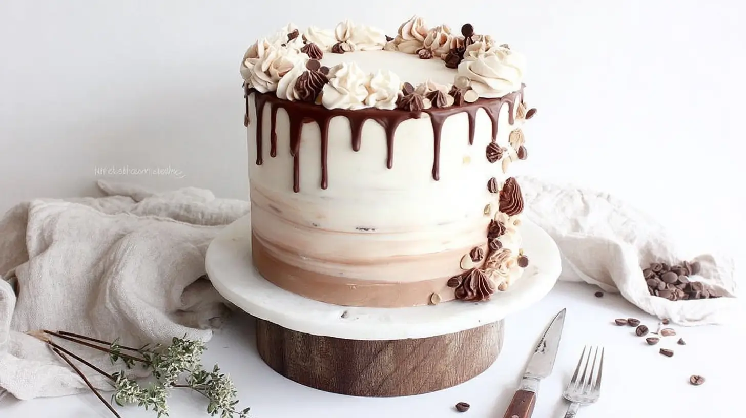 Bowl of white chocolate buttercream with spatula and cake decorating tools