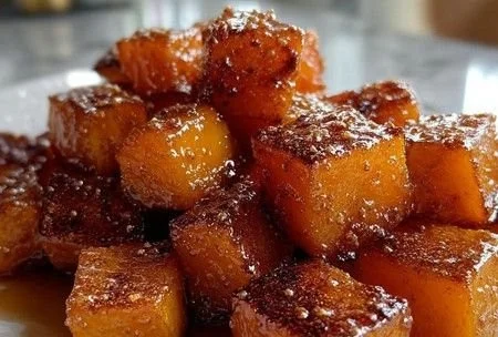 Delicious brown sugar roasted butternut squash on a serving plate