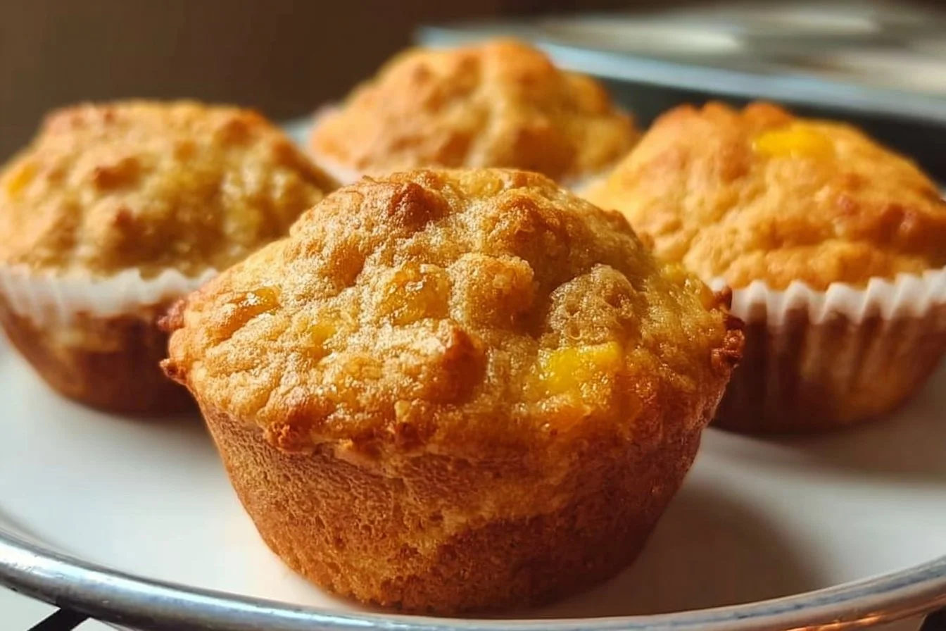 Freshly baked mango muffins with golden edges and a soft, fluffy texture.