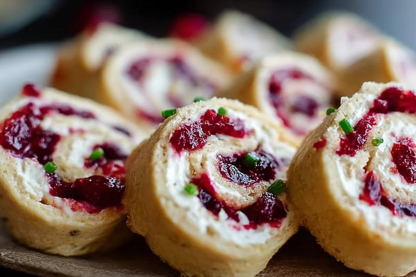 Festive Christmas Cranberry Roll Ups served on a holiday table