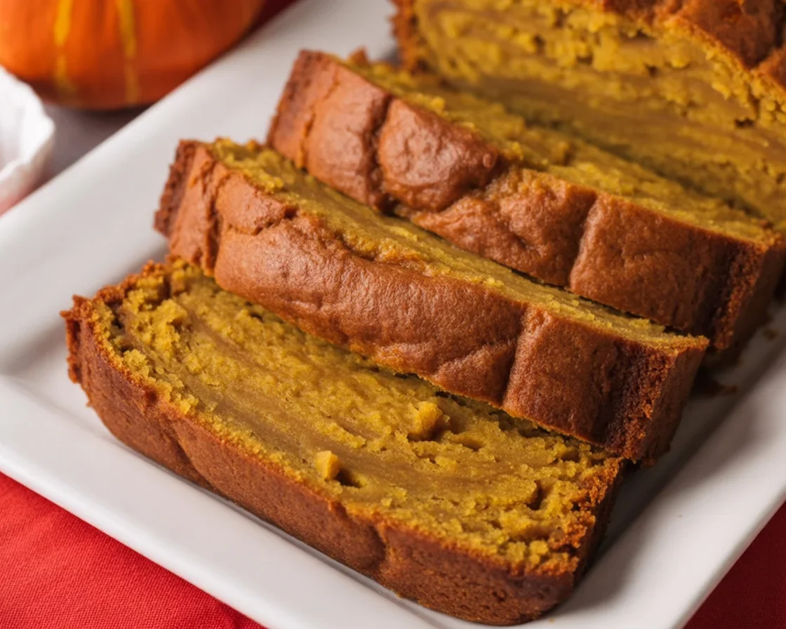 Delicious pumpkin bread sliced and ready to serve, perfect for fall gatherings.