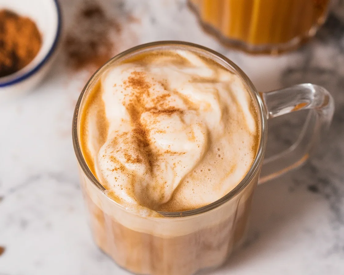 Homemade pumpkin cold foam recipe with heavy cream and spices for fall beverages