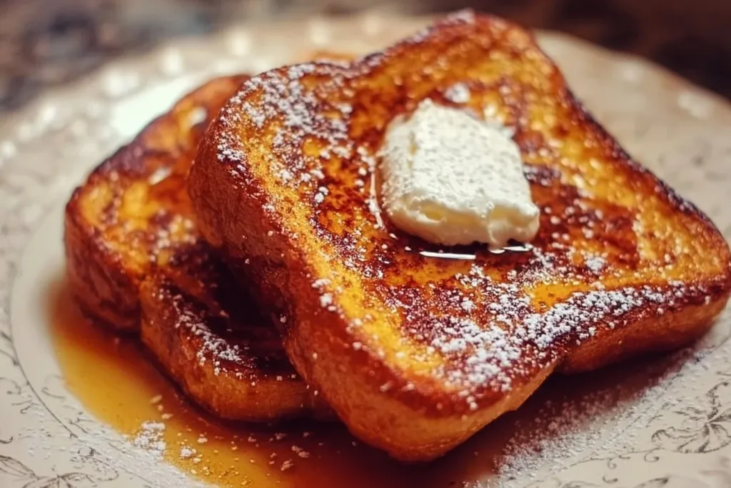 Delicious Pumpkin French Toast topped with maple syrup and cinnamon