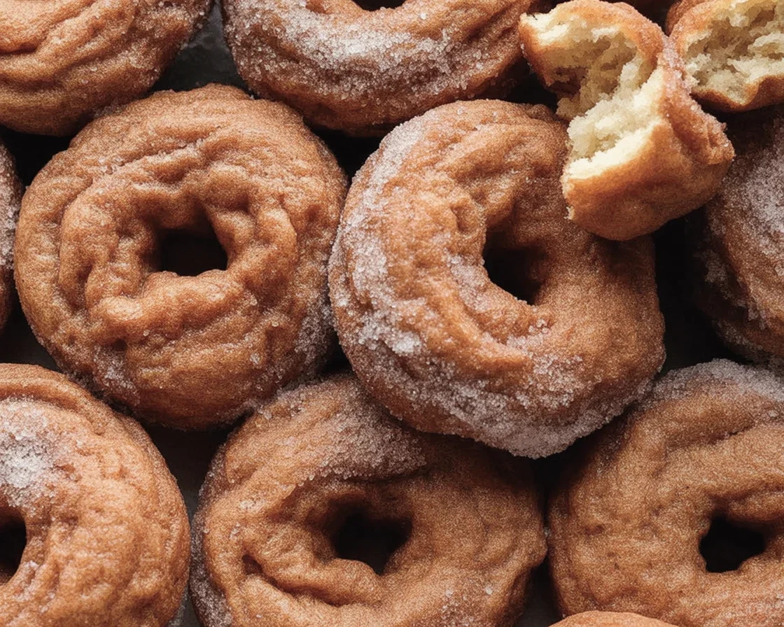 Delicious homemade apple cider donuts coated in cinnamon sugar.