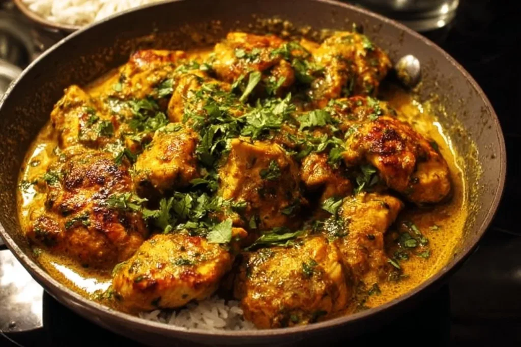 Delicious chicken curry with banana sauce served in a bowl