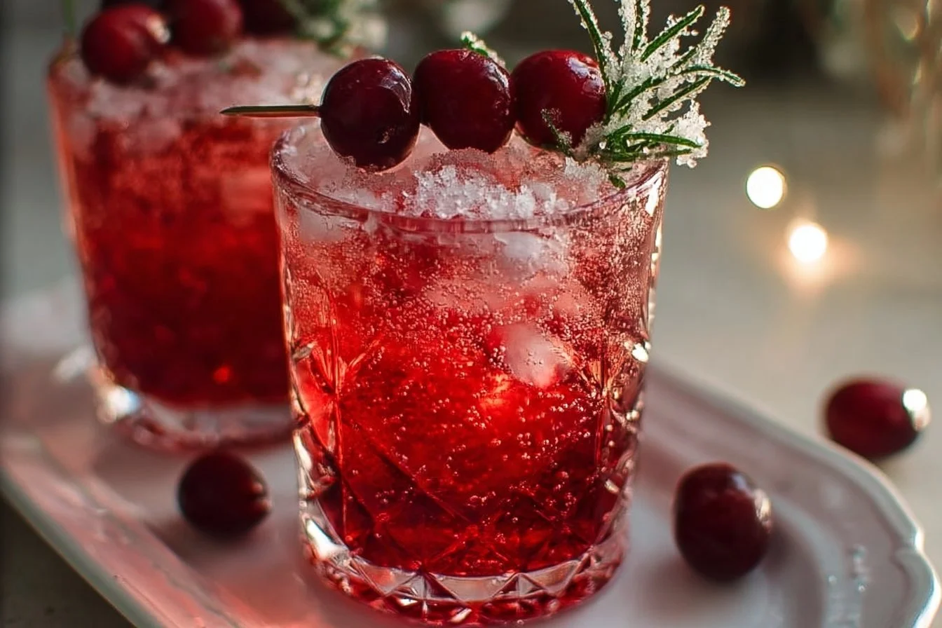 Festive Christmas Cherry Fizz Mocktail served in a glass with garnish.