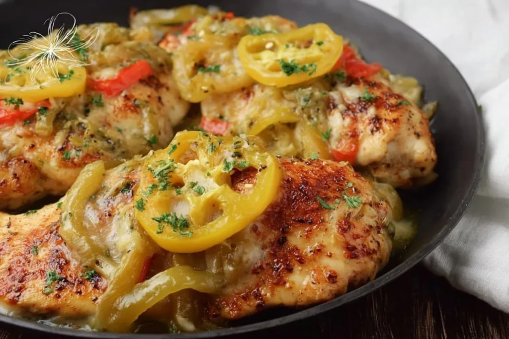 Delicious Italian Banana Pepper Chicken served with herbs and spices