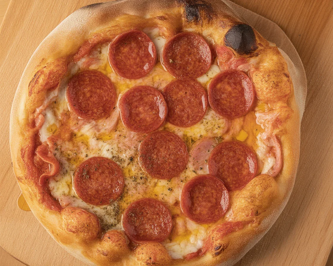 Hot Honey Pizza topped with spicy pepperoni, mozzarella, and a drizzle of habanero honey.