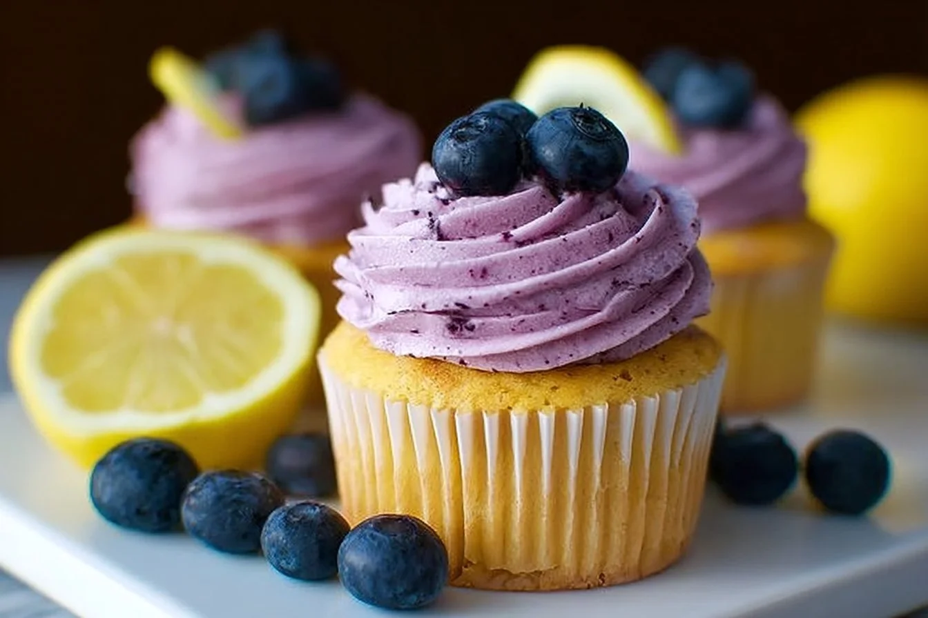 Lemon Cupcakes with Blueberry Buttercream
