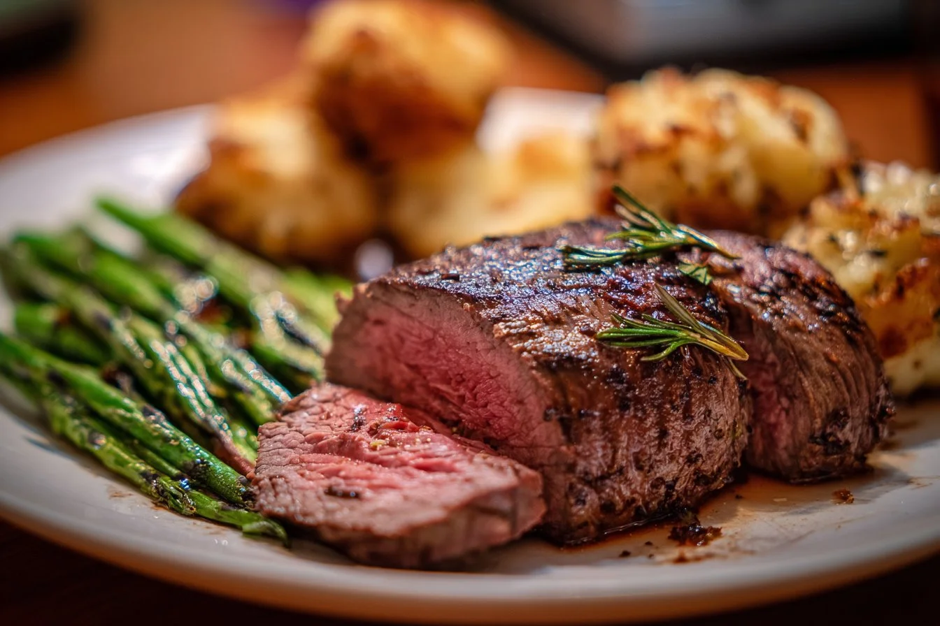 Easy air-fryer beef tenderloin cooked to perfection with seasonings