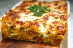 Delicious easy vegetable lasagna with layers of fresh vegetables and cheese