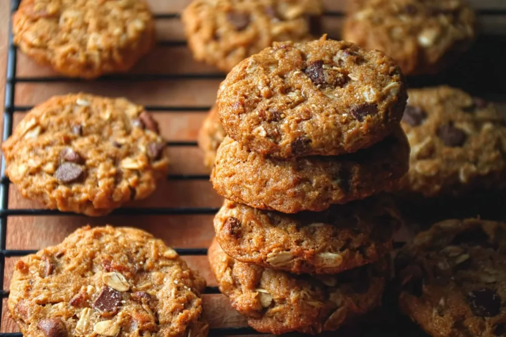 Healthy homemade oatmeal cookies with nuts and raisins on a plate