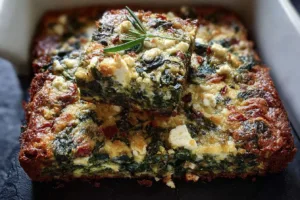 Delicious Spinach and Feta Brownies served on a plate.