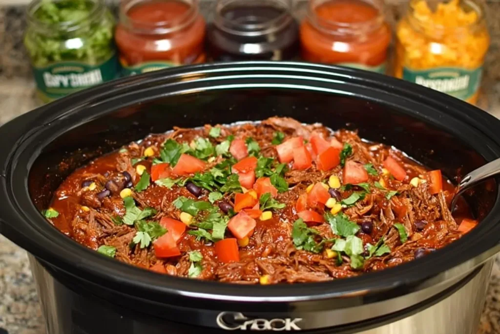 Delicious Crockpot Taco Beef cooked to perfection in a slow cooker.