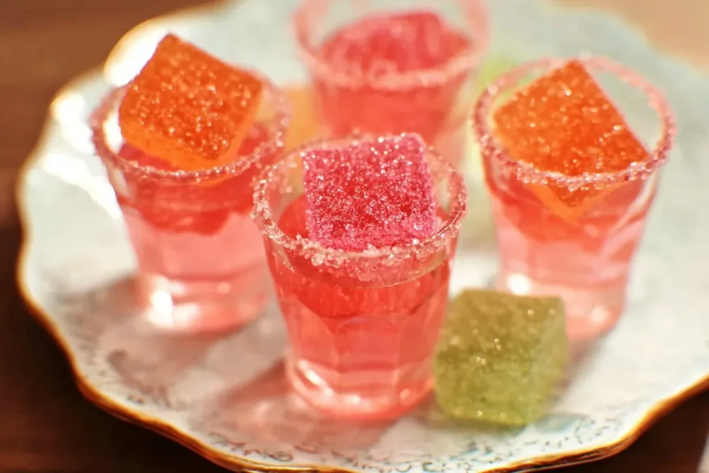 Colorful Mexican candy shot displayed in a glass, ready to enjoy.