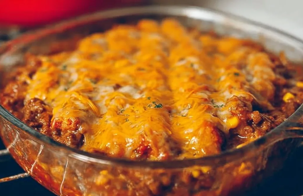 Delicious Cowboy Casserole served in a rustic dish