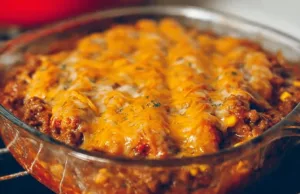 Delicious Cowboy Casserole served in a rustic dish