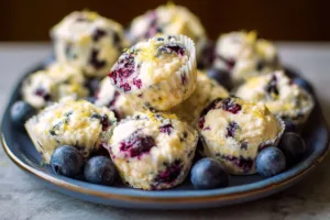 Blueberry and lemon zest cottage cheese bites in a bowl for a healthy snack