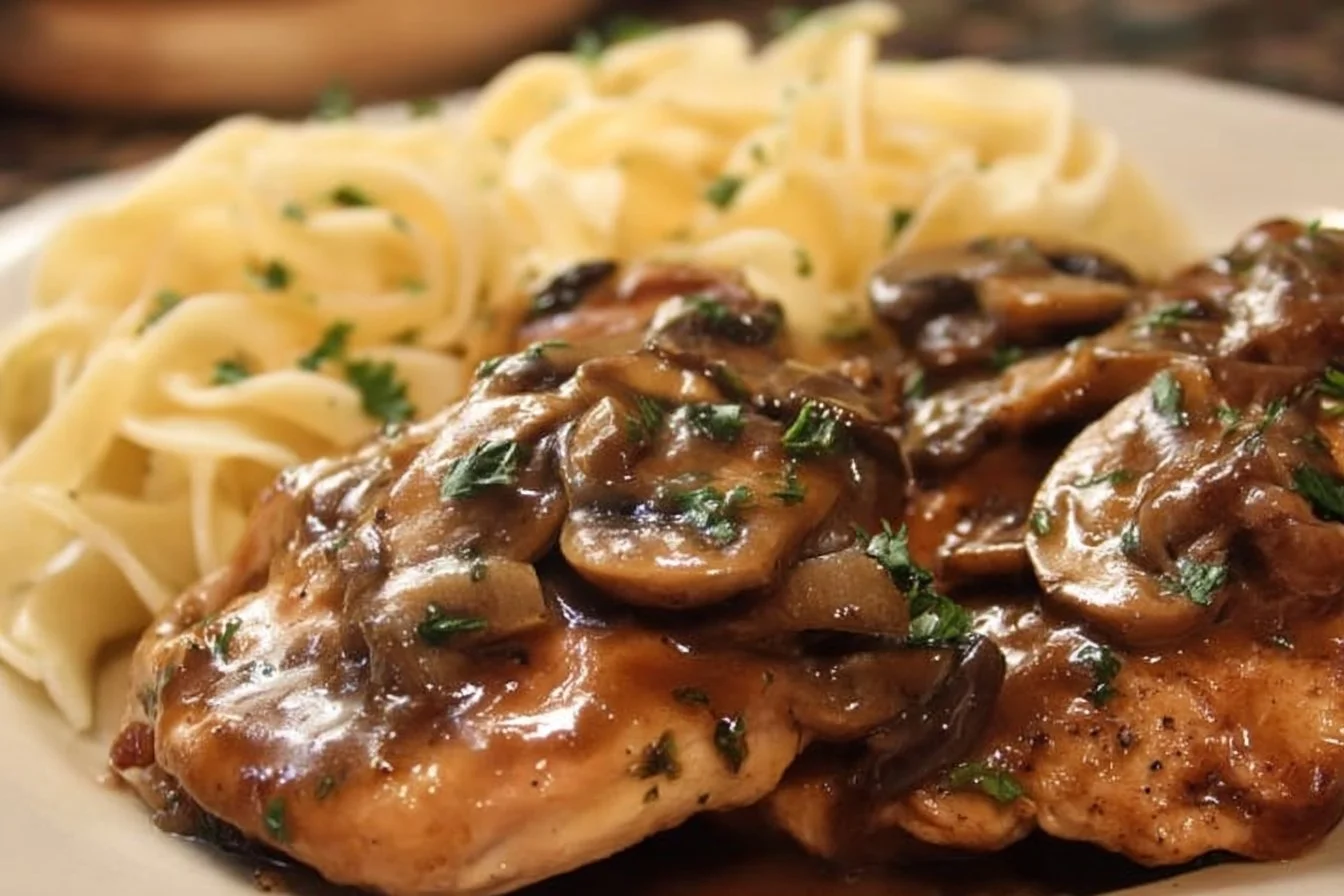 Delicious plate of Carrabba's Chicken Marsala with mushrooms and wine sauce