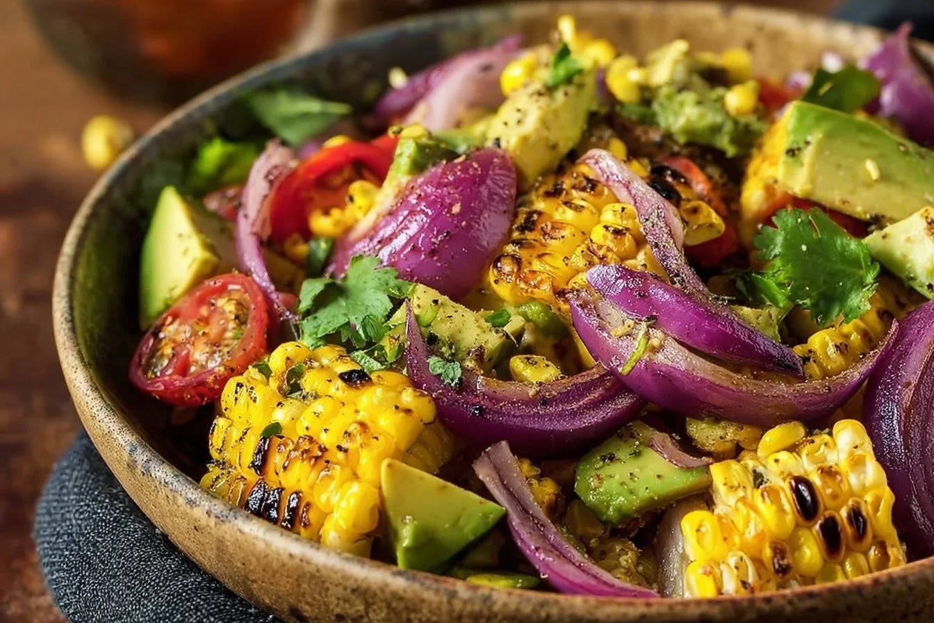 Charred Corn Avocado Salad with Roasted Red Onions