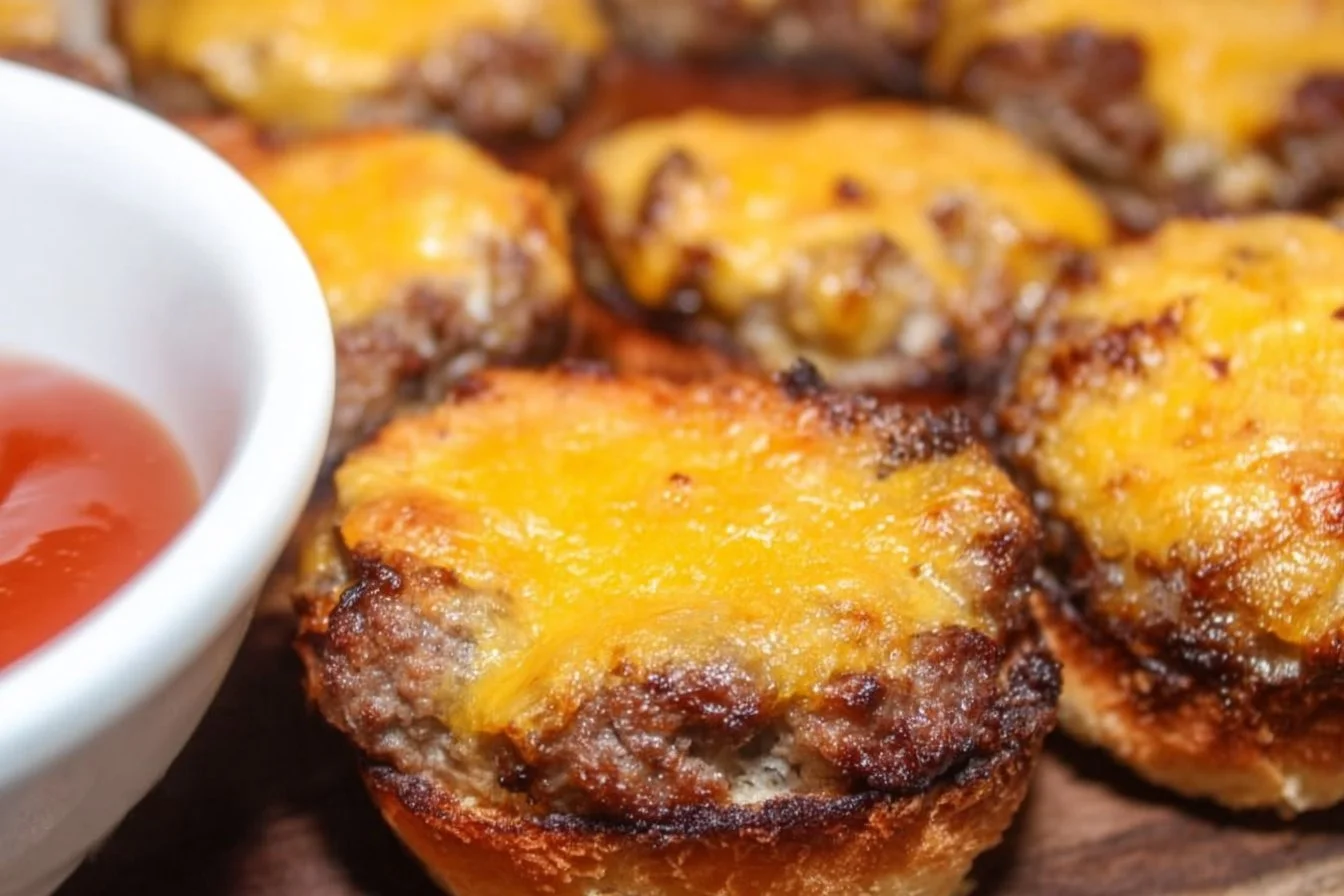 Delicious cheeseburger bites served on a platter for an appetizer.