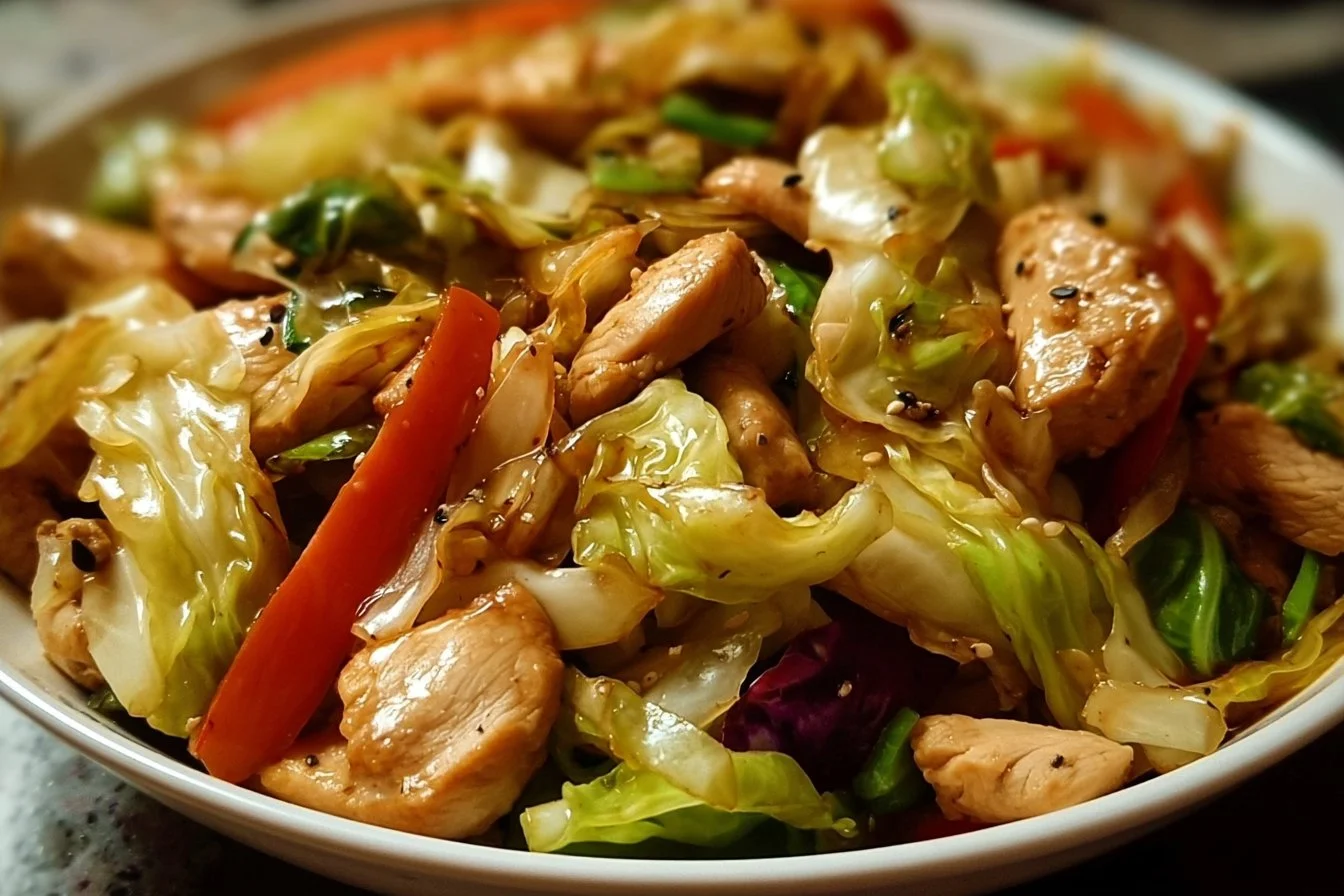 Healthy Chicken Cabbage Stir-Fry with colorful vegetables