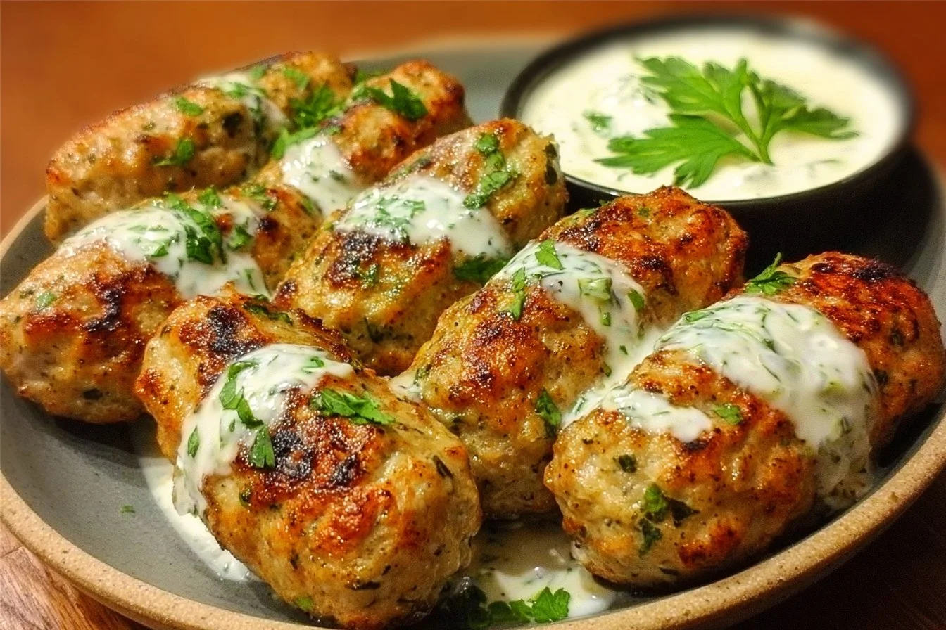 Chicken Kofta with Creamy Garlic Yogurt Sauce