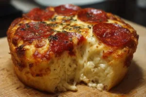 Healthy Cottage Cheese Pizza Bowl topped with fresh vegetables and cheese