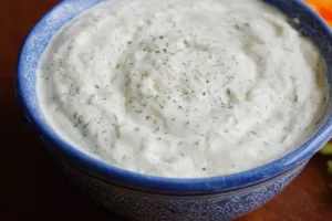 Homemade Cottage Cheese Ranch Dip served with fresh veggies