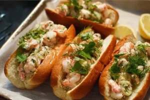 Delicious East Coast shrimp rolls served with fresh ingredients and seasonings.
