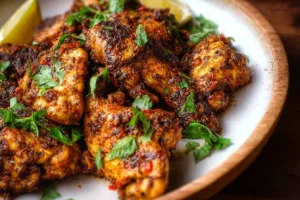 Delicious Harissa Chicken, a spicy North African dish served on a plate.
