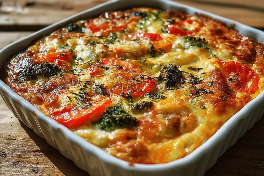 High-protein cottage cheese veggie bake fresh out of the oven
