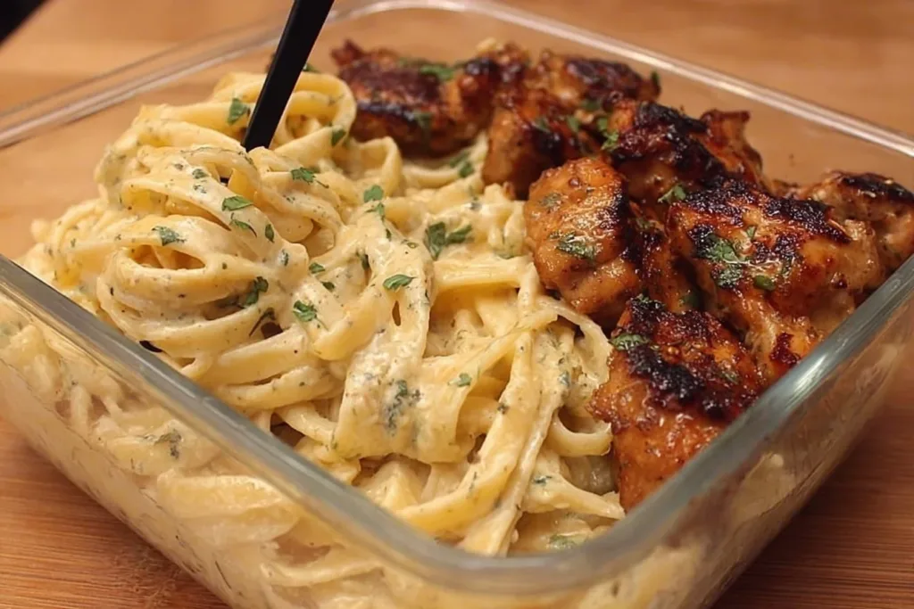 Creamy Honey Butter Chicken Alfredo dish served in a bowl