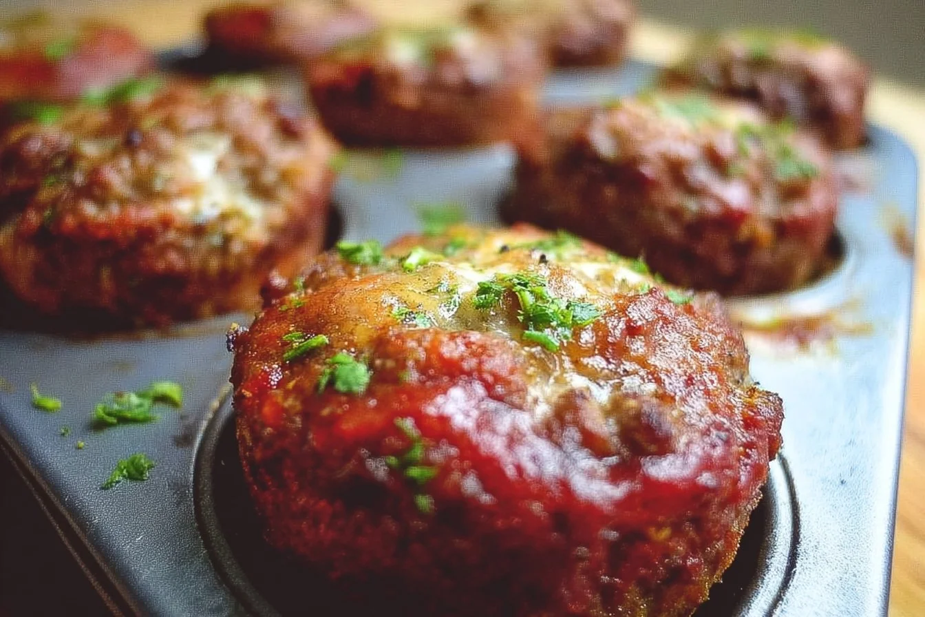 Keto Meatloaf Muffins served on a plate, garnished with herbs