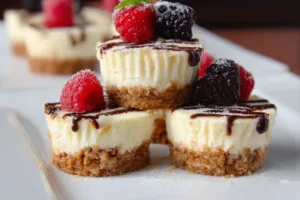 Mini protein cheesecakes topped with fresh berries for a healthy dessert option