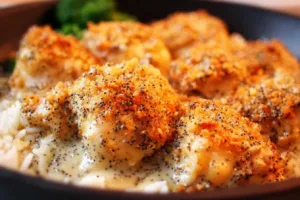 Delicious Poppy Seed Chicken dish served with a side of vegetables