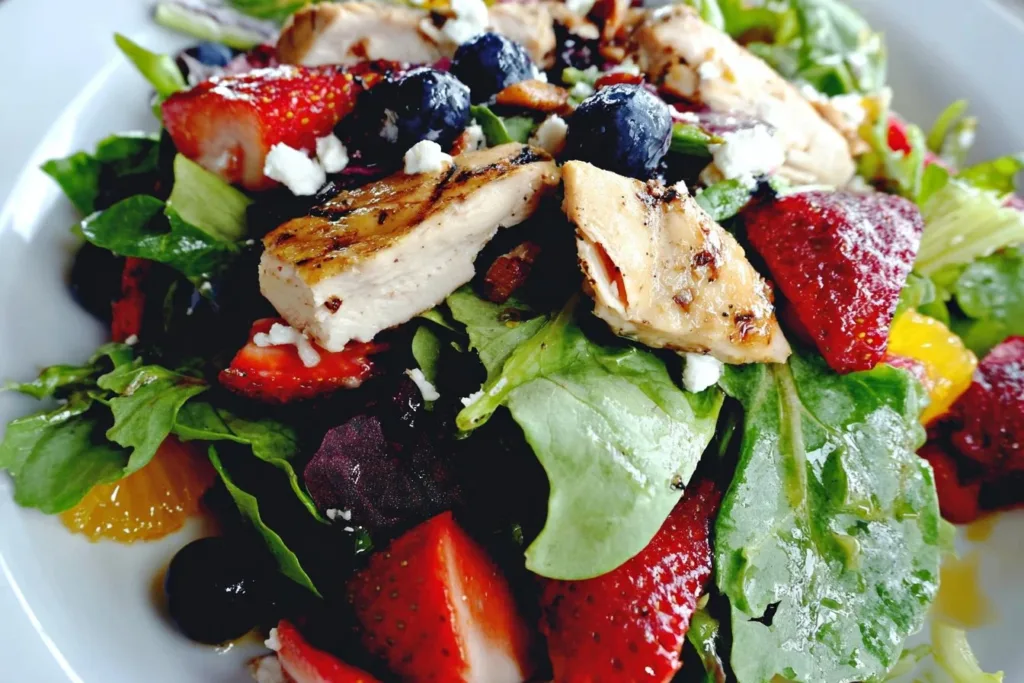 Strawberry Blueberry Chicken Salad with Orange Vinaigrette 7 Strawberry Blueberry Chicken Salad with Orange Vinaigrette in a bowl