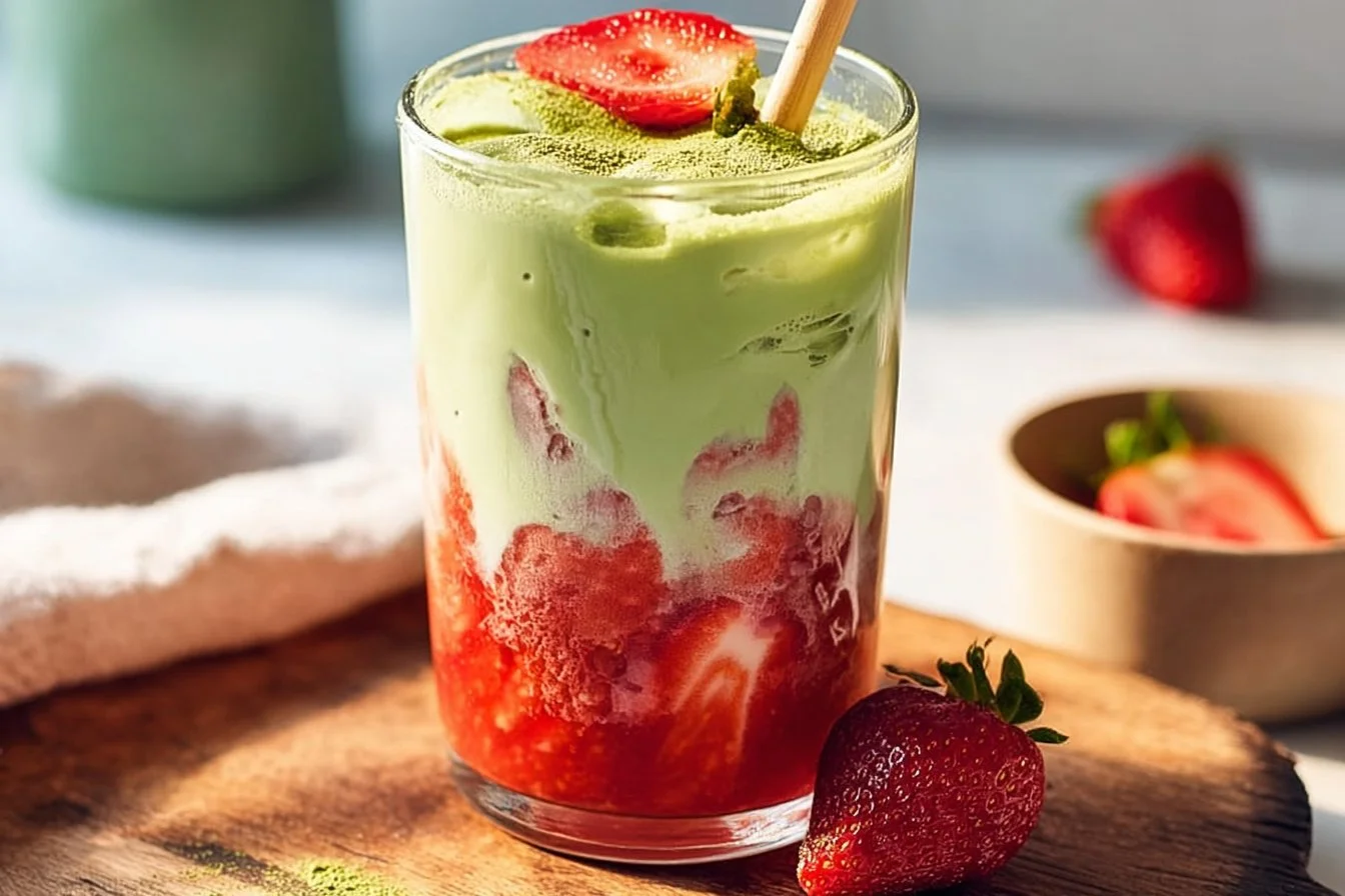 Vegan Strawberry Matcha Iced Latte 3 Vegan Strawberry Matcha Iced Latte